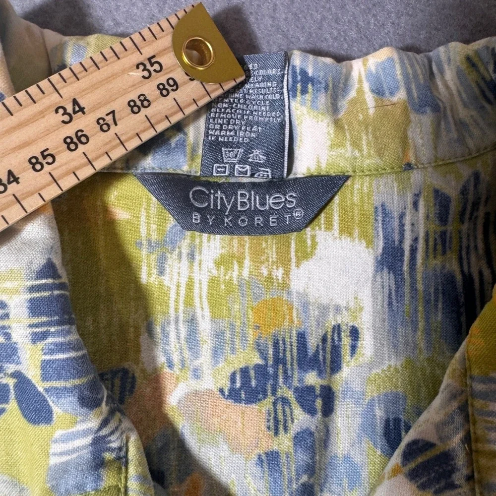 City Blues by Koret Womens Floral Jacket Green Blue Size L K8531124M Button Up‎